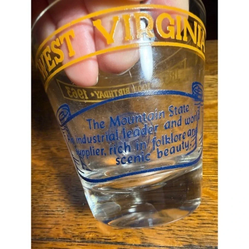 Vintage West‎ Virginia 100th Birthday Centennial Rocks Glass 1863-1963 Blue Gold